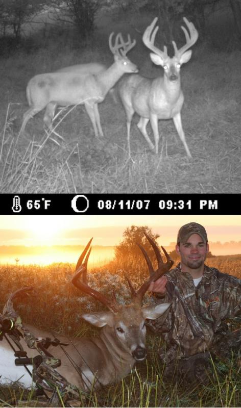 My sons 07 bow buck, cool harvest pic that morning with the fog!